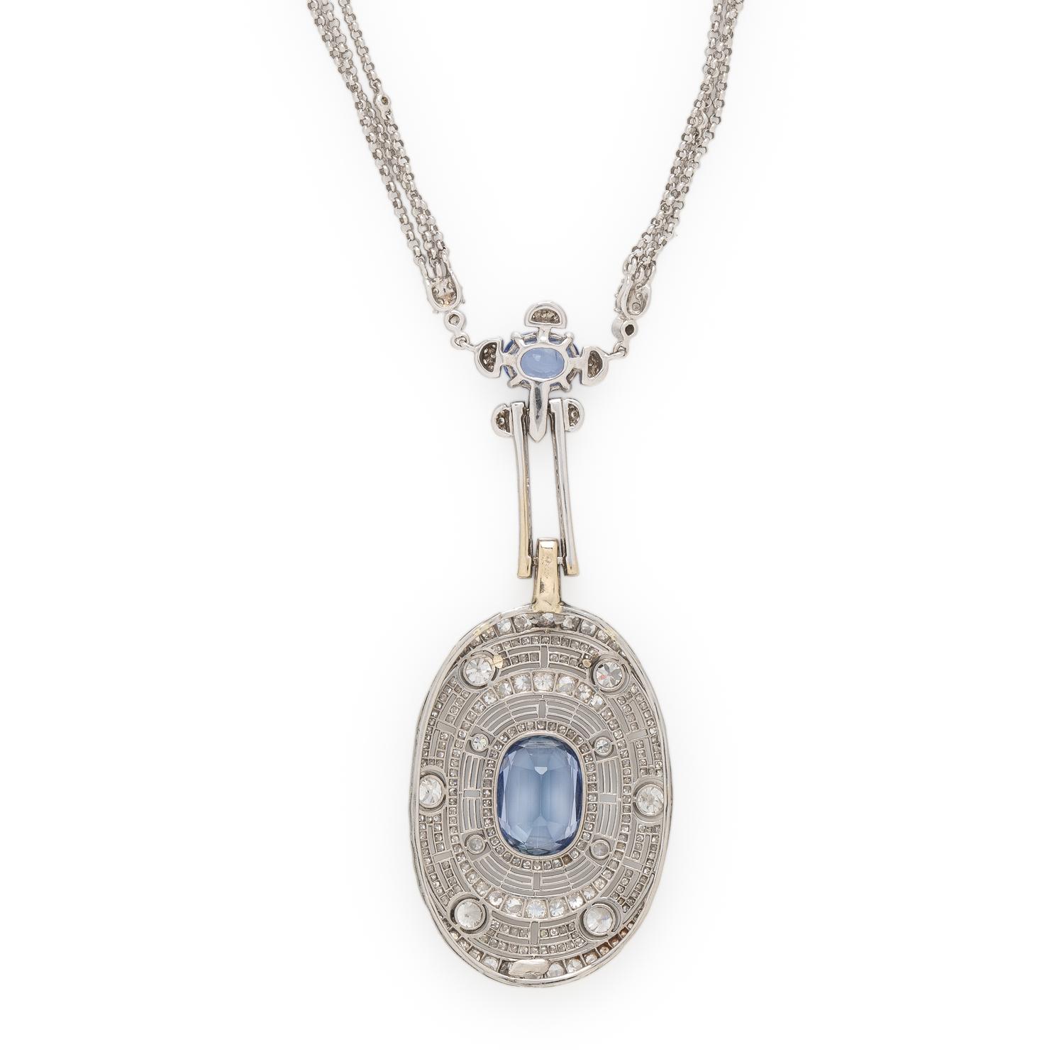 Synthetic Sapphire and Diamond Pendant Necklace