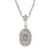 Synthetic Sapphire and Diamond Pendant Necklace