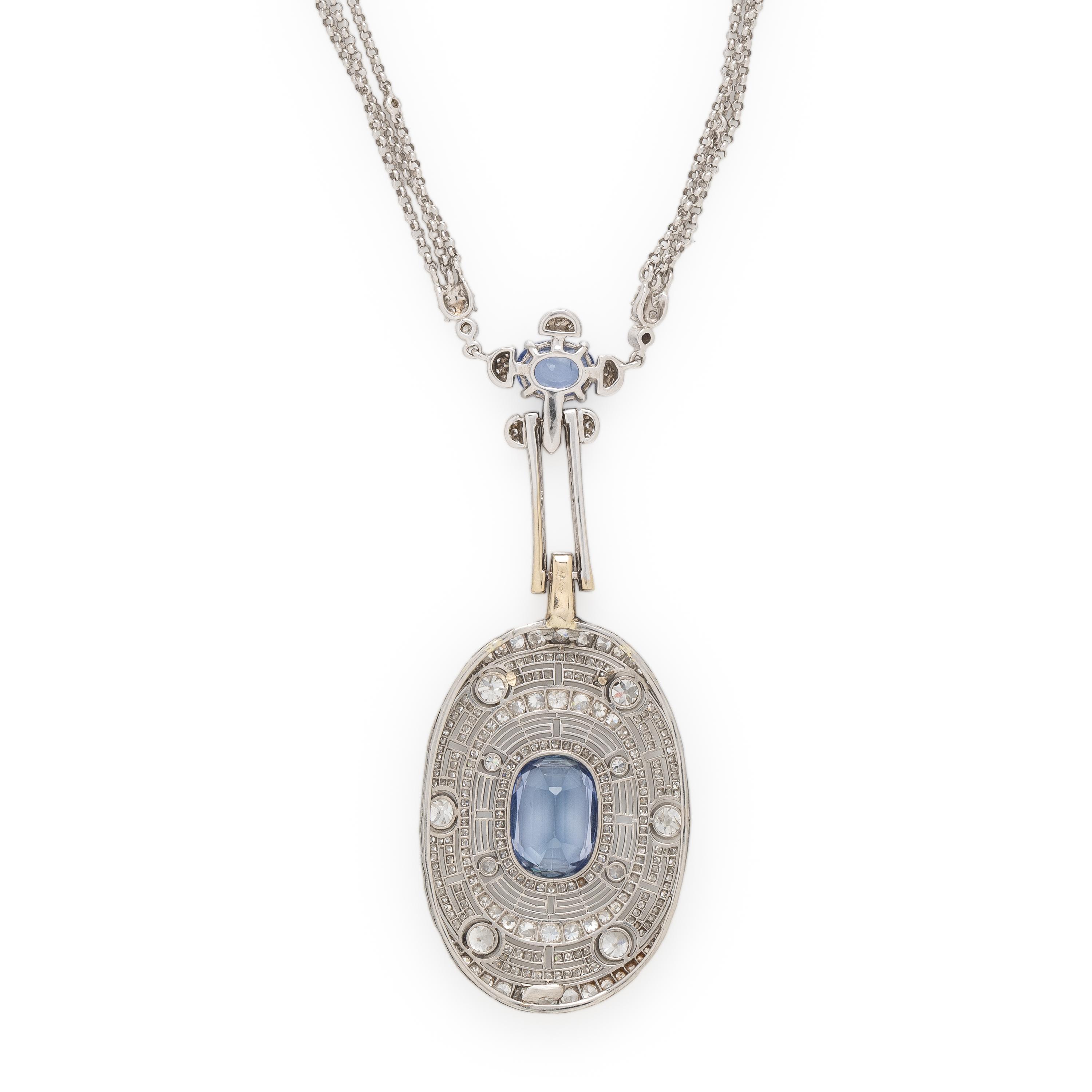 Synthetic Sapphire and Diamond Pendant Necklace