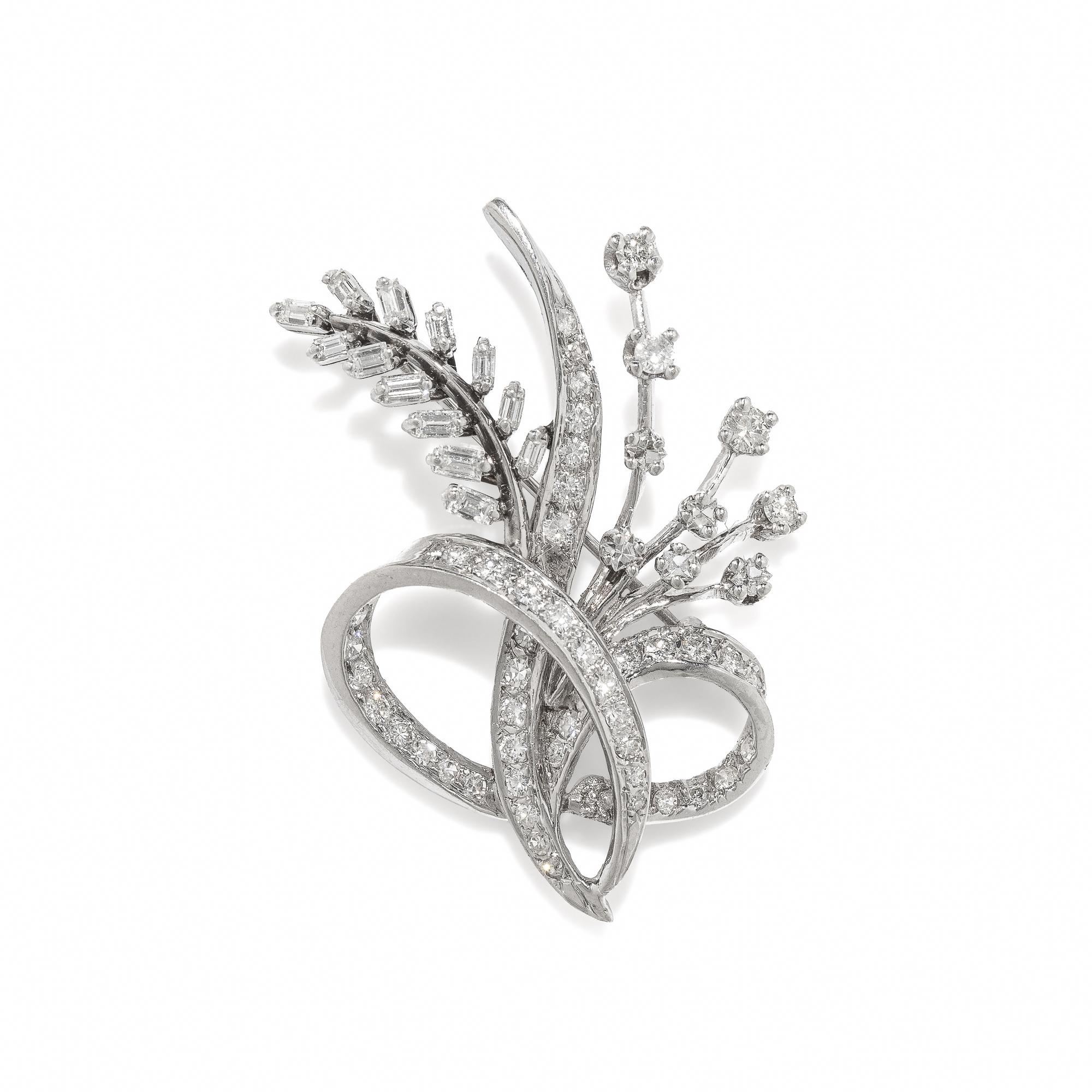 DIAMOND AND WHITE GOLD SPRAY BROOCH