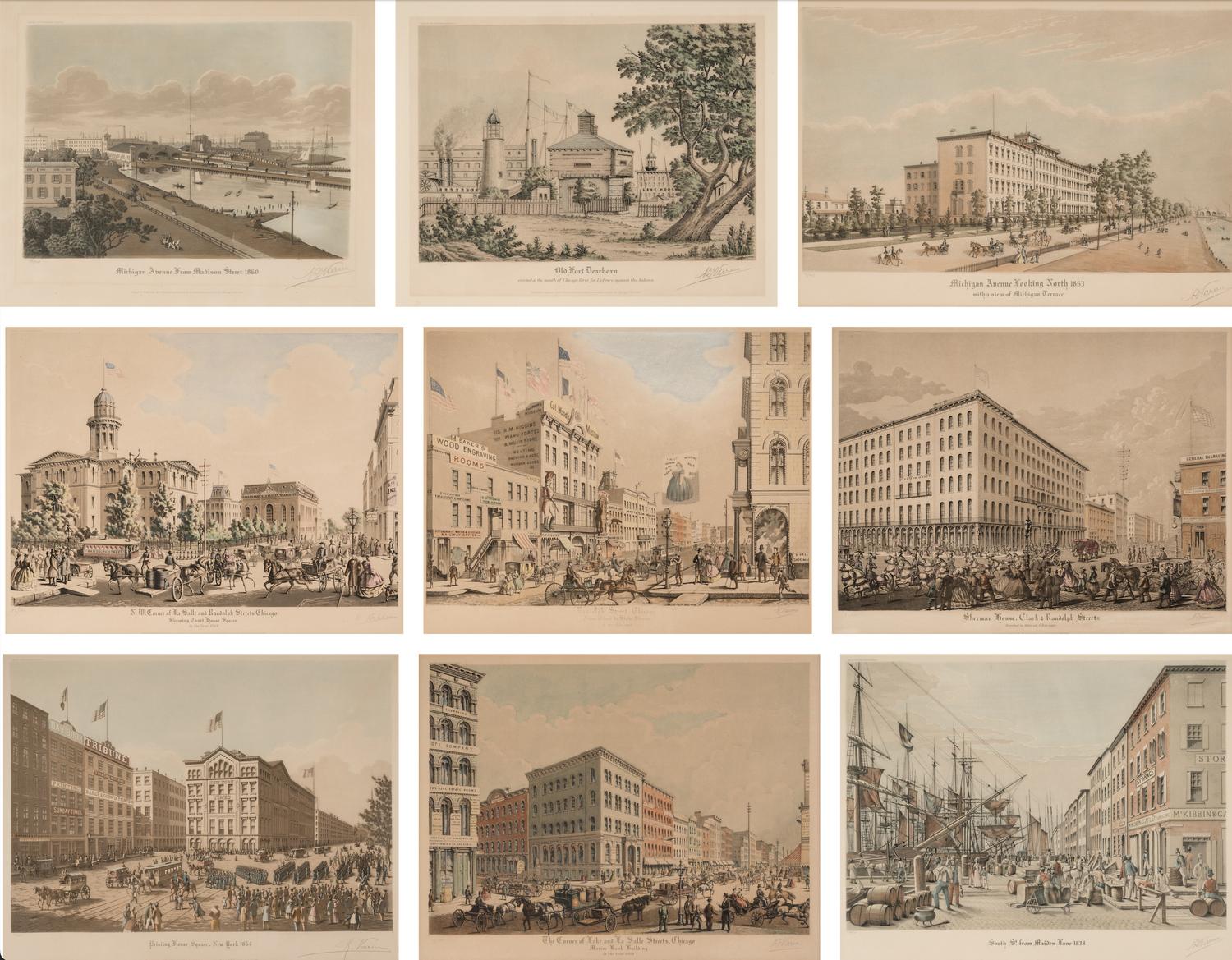 [CHICAGO & NEW YORK]. VARIN, Raoul (1865-1943), engraver A group of 11 engraved aquatints depicting Chicago or New York, comprising: