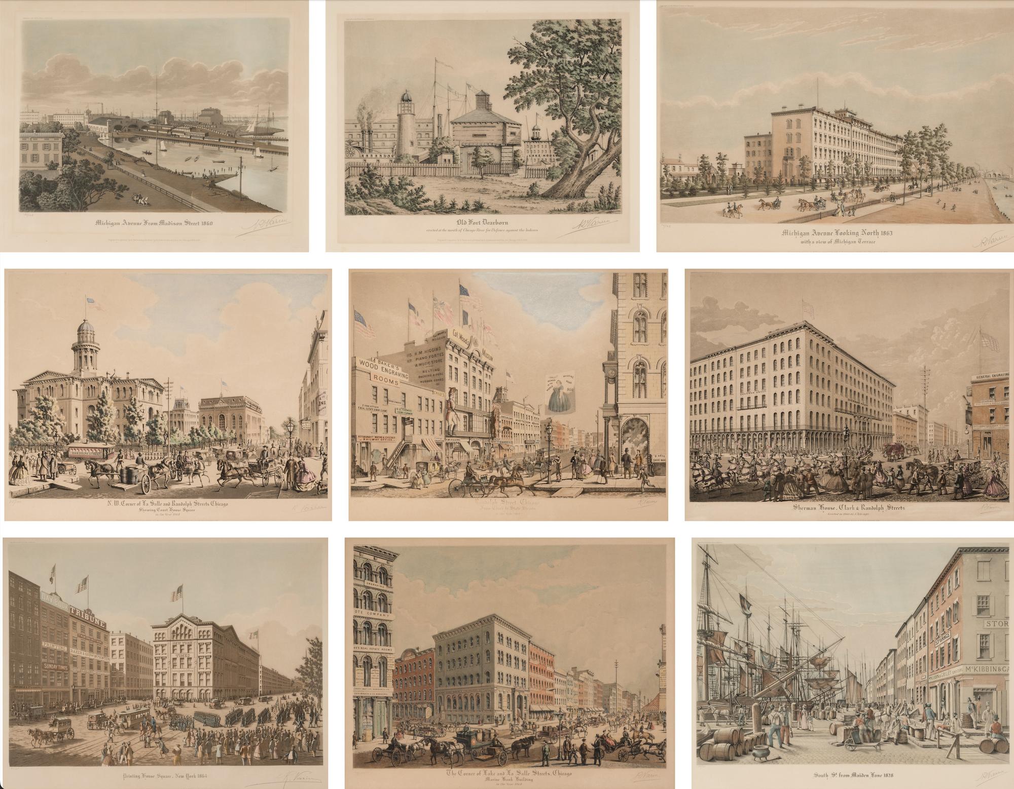 [CHICAGO & NEW YORK]. VARIN, Raoul (1865-1943), engraver A group of 11 engraved aquatints depicting Chicago or New York, comprising: