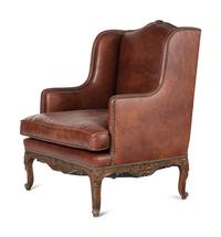 A Pair of Régence Style Leather-Upholstered Wingback Armchairs