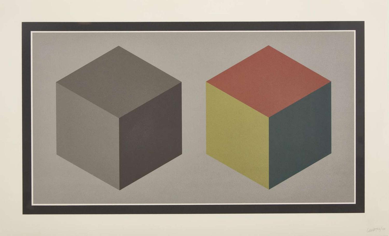 Sol LeWitt (American, 1928-2007), Double Cubes in Grays and Colors Superimposed
