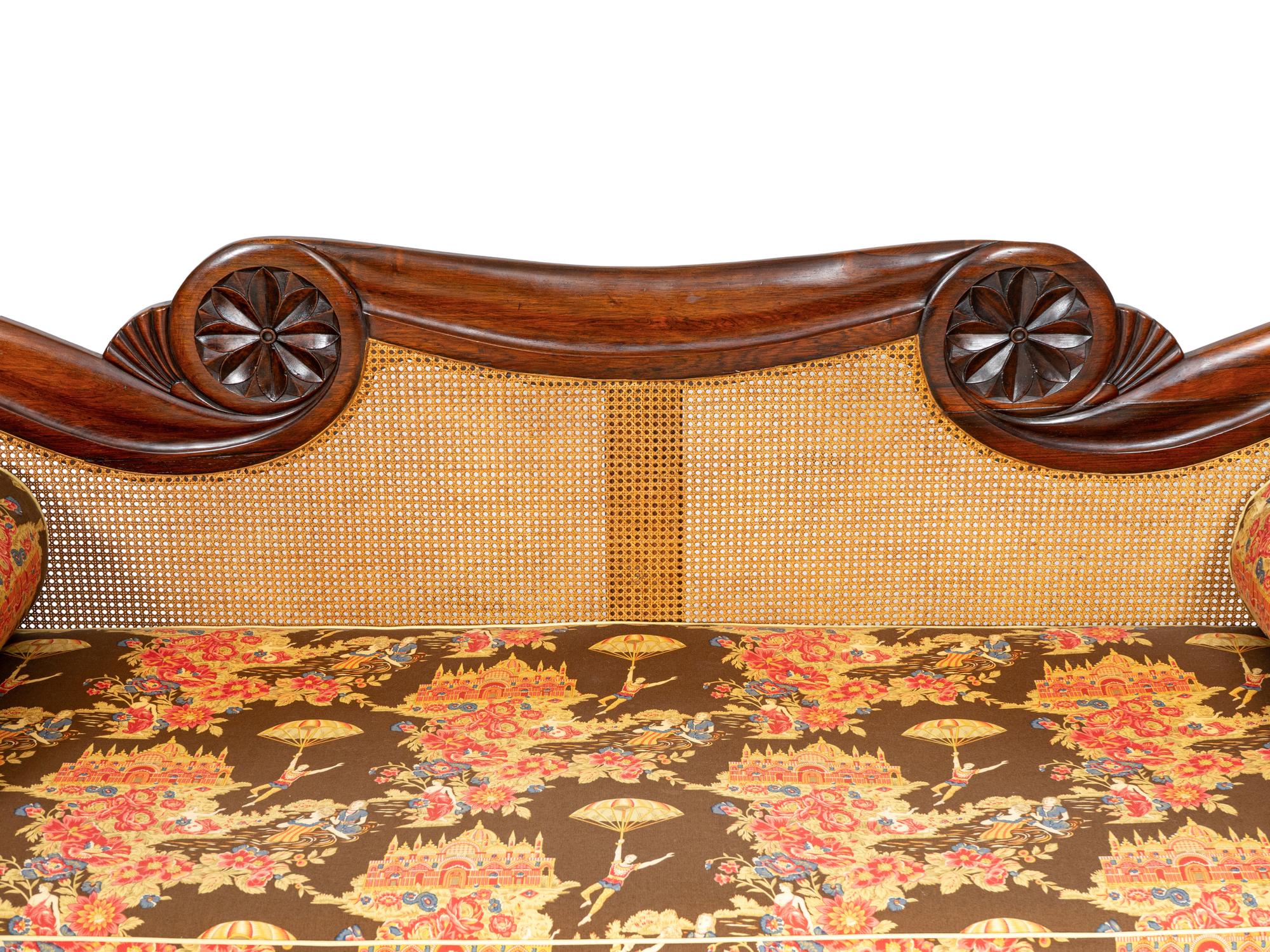 An Anglo-Colonial Carved and Caned Rosewood Settee