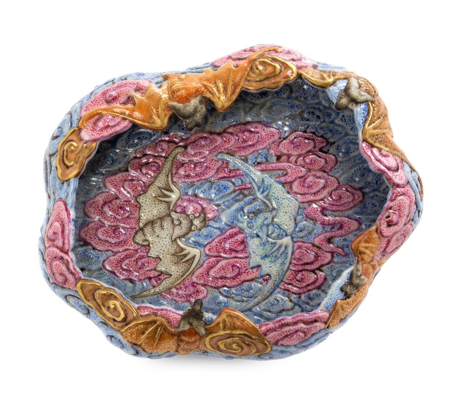 A Famille Rose Porcelain Brush Washer Length 4 3/4 inches.