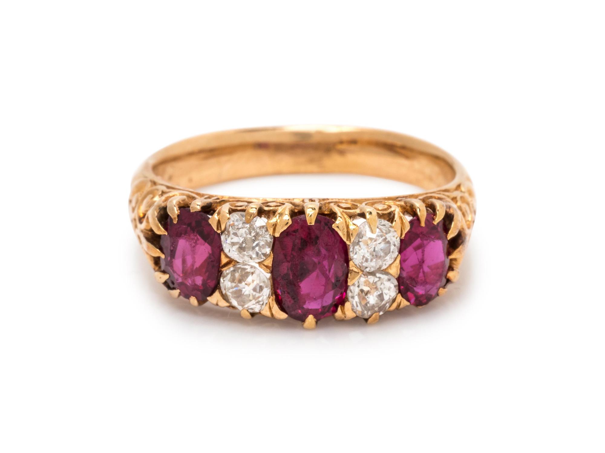 DIAMOND AND SYNTHETIC RUBY RING