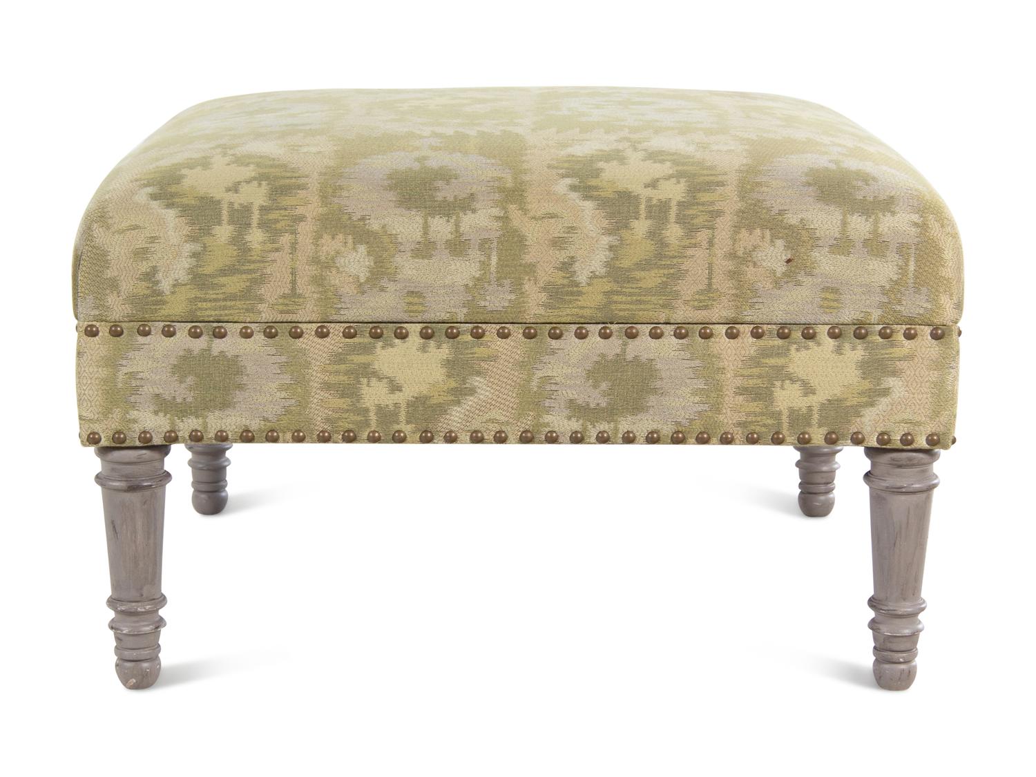 A White Painted Upholstered and Nailhead-Decorated Ottoman