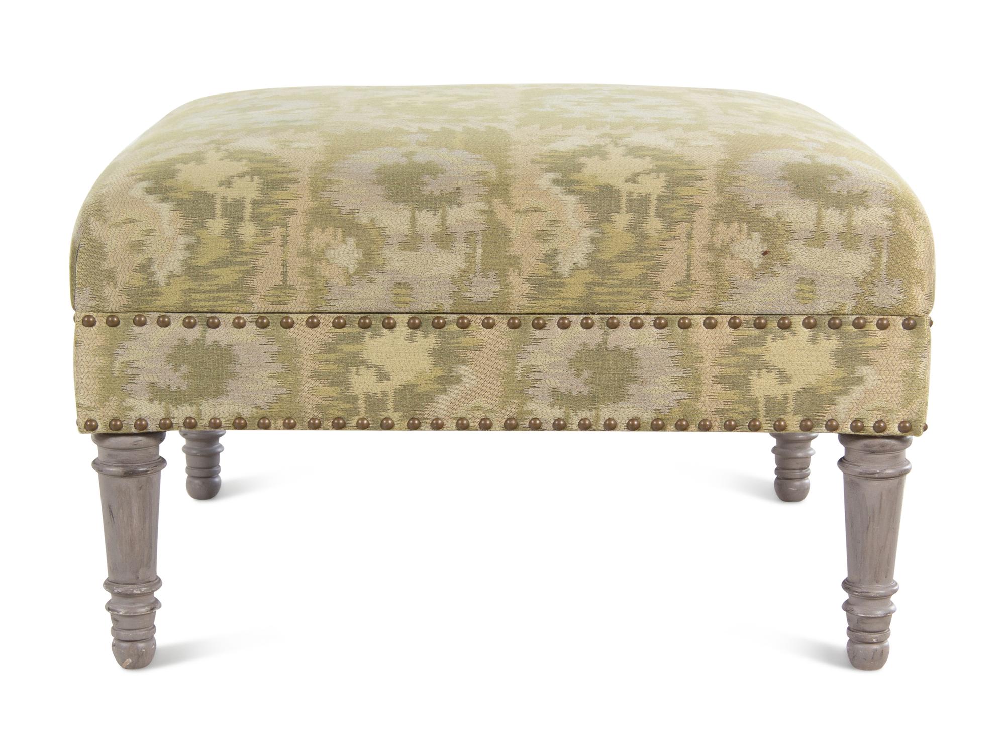 A White Painted Upholstered and Nailhead-Decorated Ottoman
