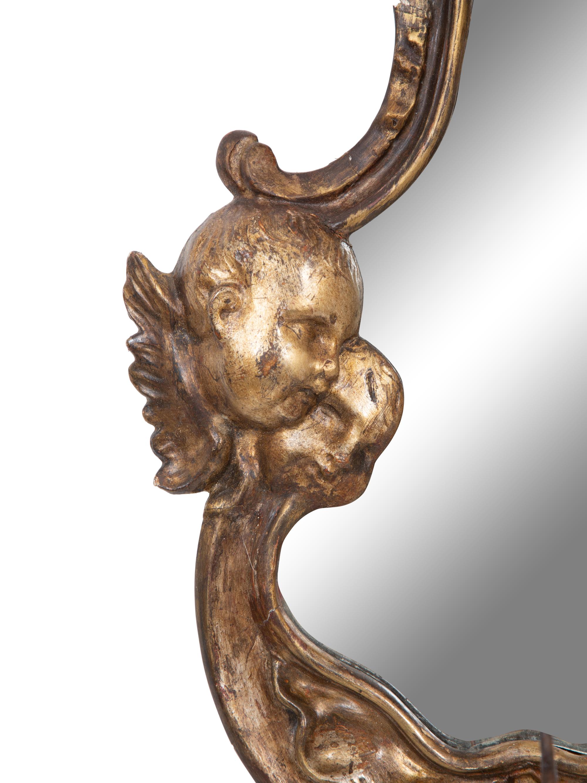 A Pair of Italian Giltwood Mirrored Single-Light Sconces