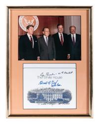 [POLITICS]. White House card signed by 4 US Presidents: Richard NIXON, Gerald FORD, Ronald REAGAN, and George H.W. BUSH.