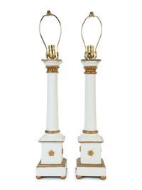 A Pair of Swedish Neoclassical Style Painted Wood Columnar-Form Table Lamps — 20TH CENTURY