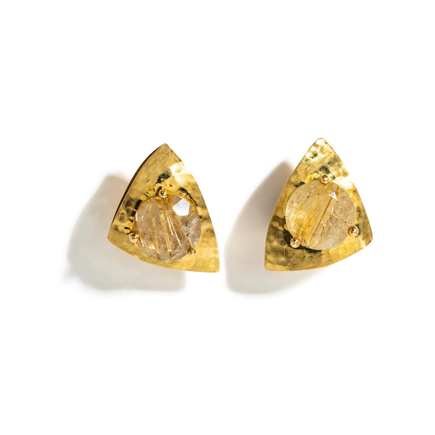 YELLOW GOLD AND RUTILATED QUARTZ EARRINGS