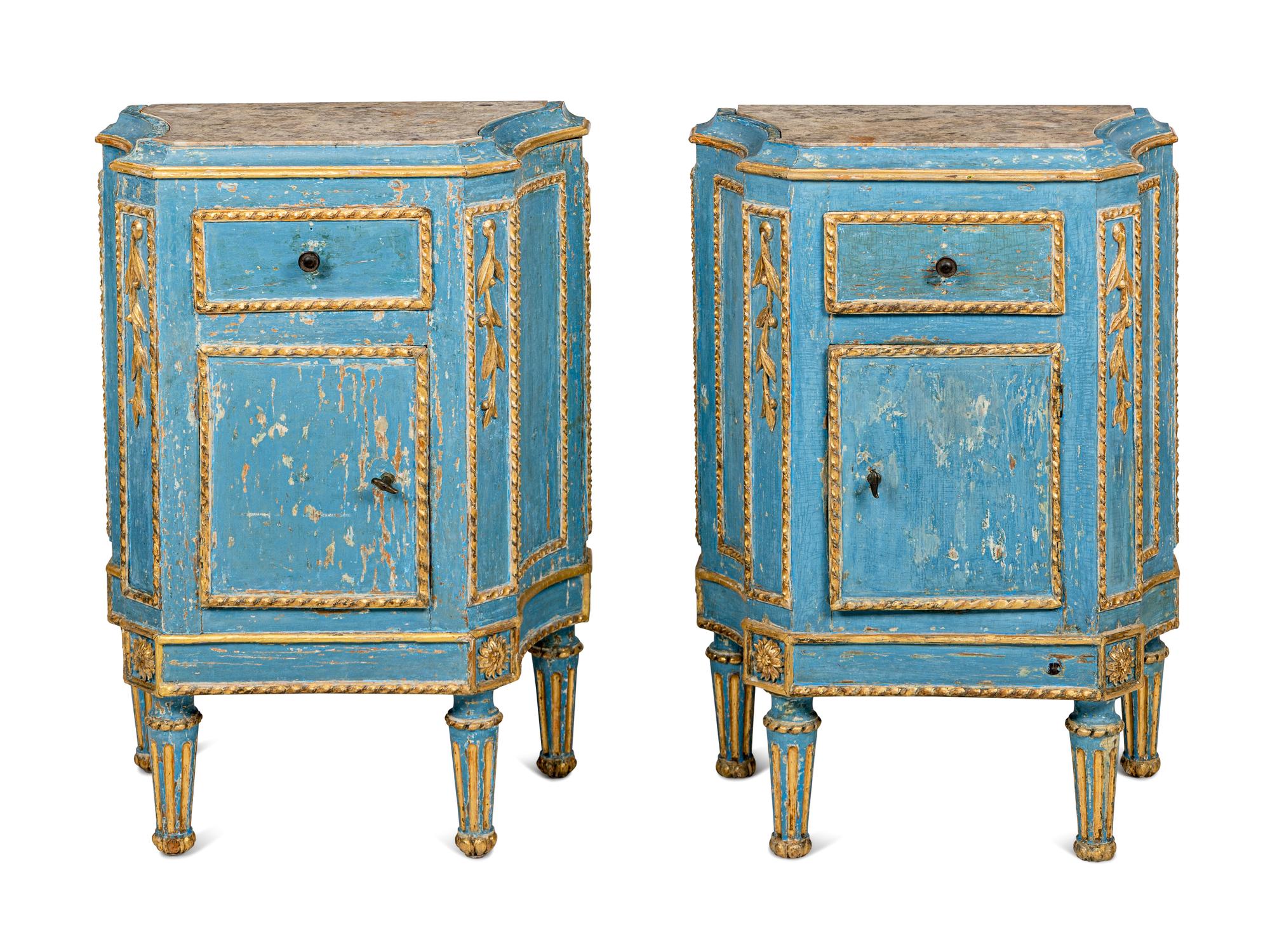 A Pair of North Italian Painted and Parcel-Gilt Side Cabinets