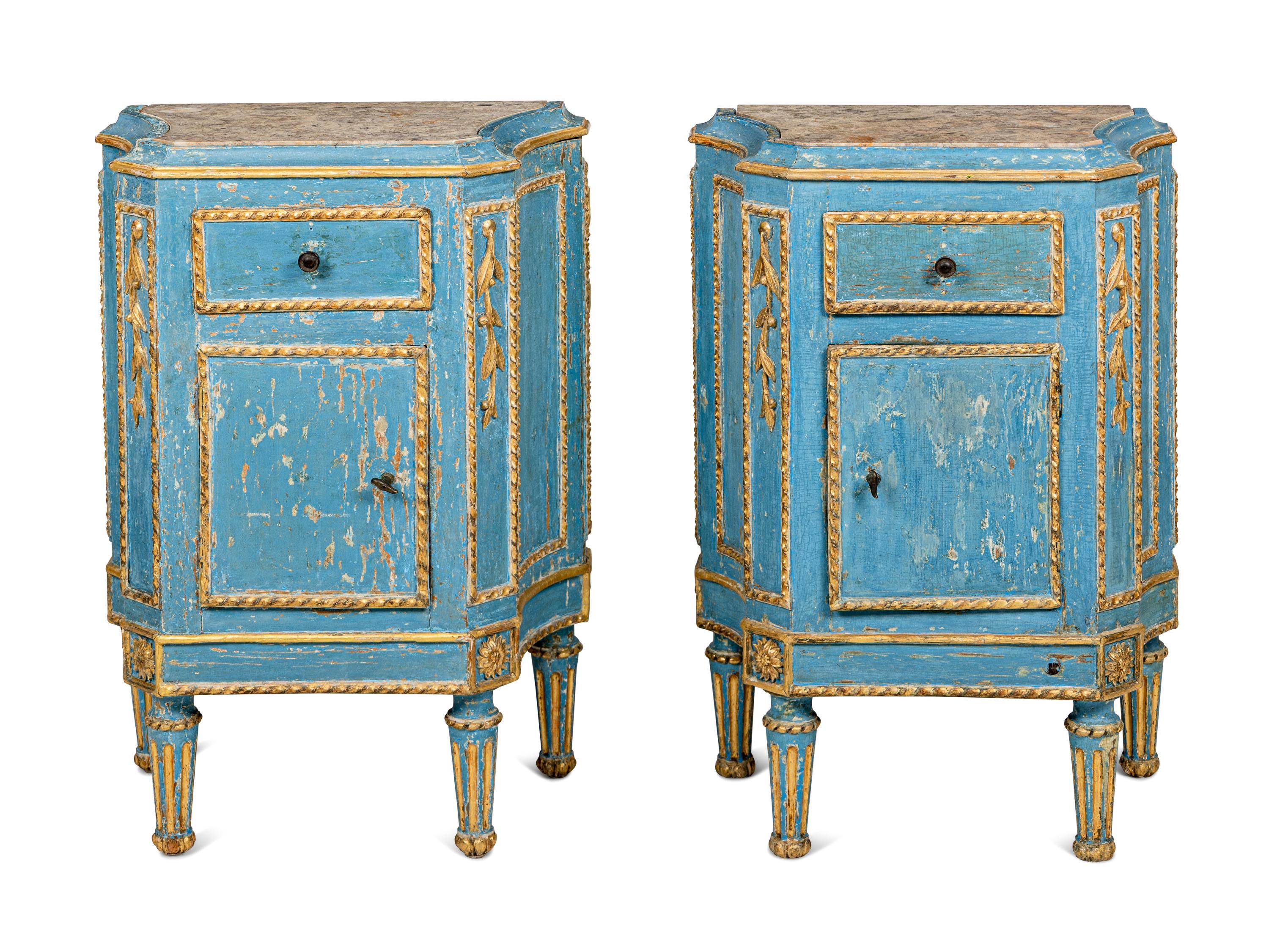 A Pair of North Italian Painted and Parcel-Gilt Side Cabinets