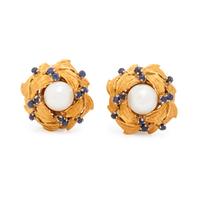 CULTURED PEARL AND SAPPHIRE EARCLIPS