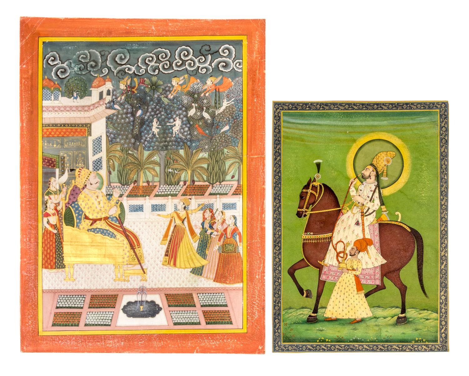 Seven Mughal Paintings Largest 19 1/2 x 14 inches (image).