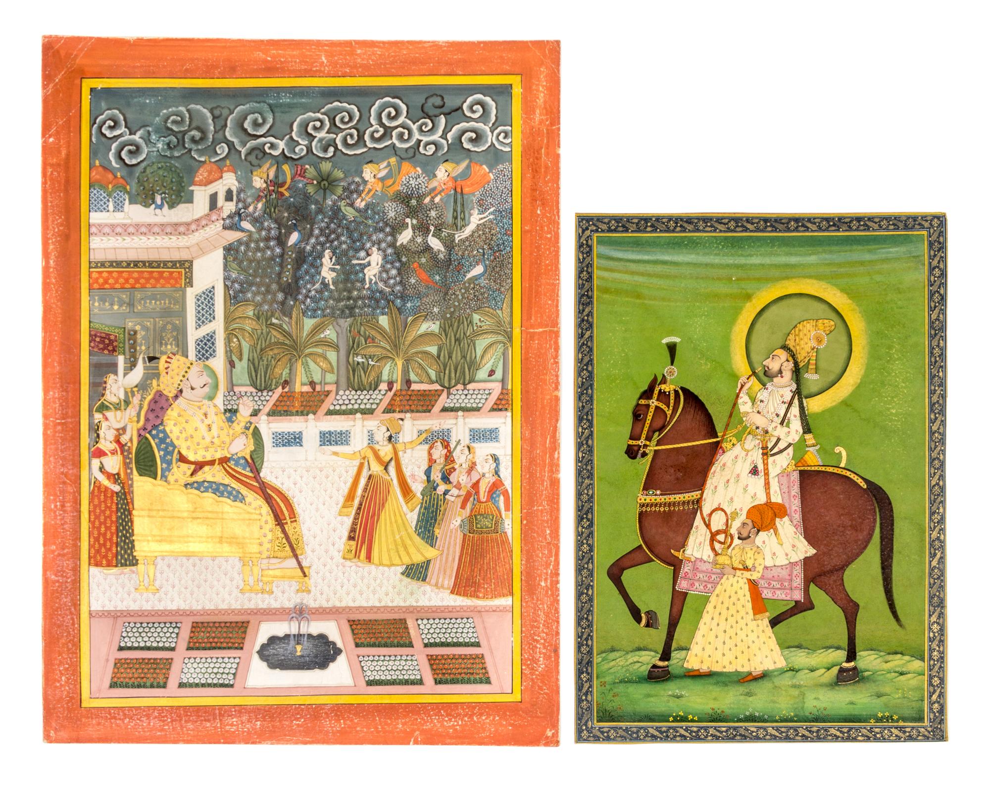 Seven Mughal Paintings Largest 19 1/2 x 14 inches (image).