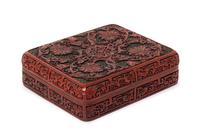 A Chinese Cinnabar Lacquer Rectangular Covered Box LATE 19TH/EARLY 20TH CENTURY Width 12 1/8 inches. — LATE 19TH/EARLY 20TH CENTURY