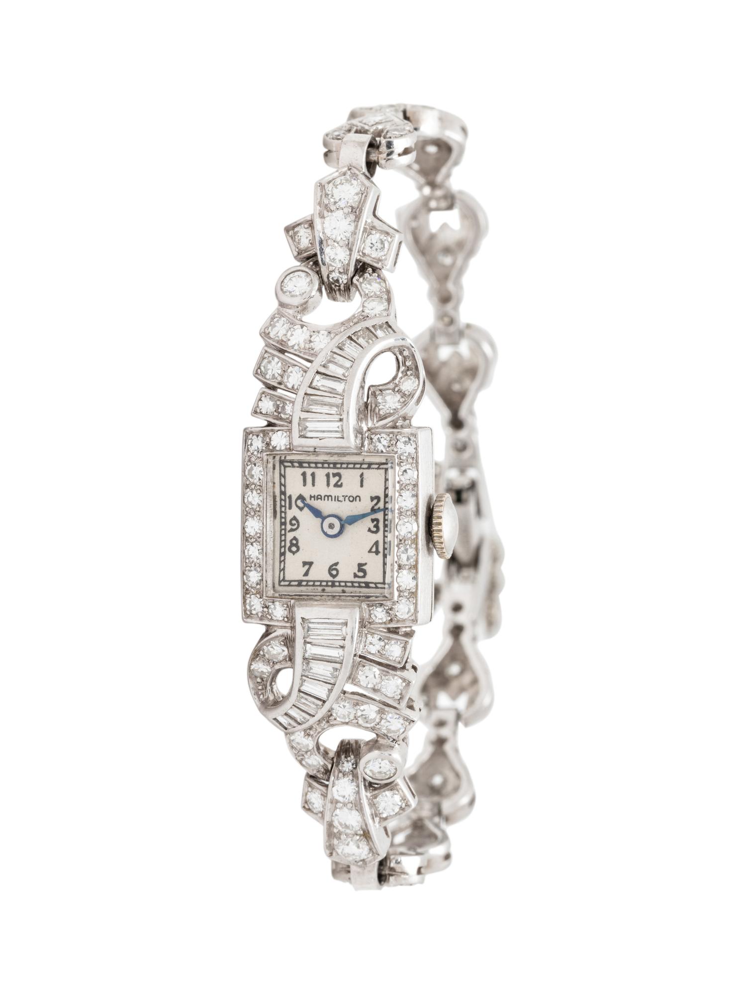 HAMILTON, PLATINUM AND DIAMOND WATCH