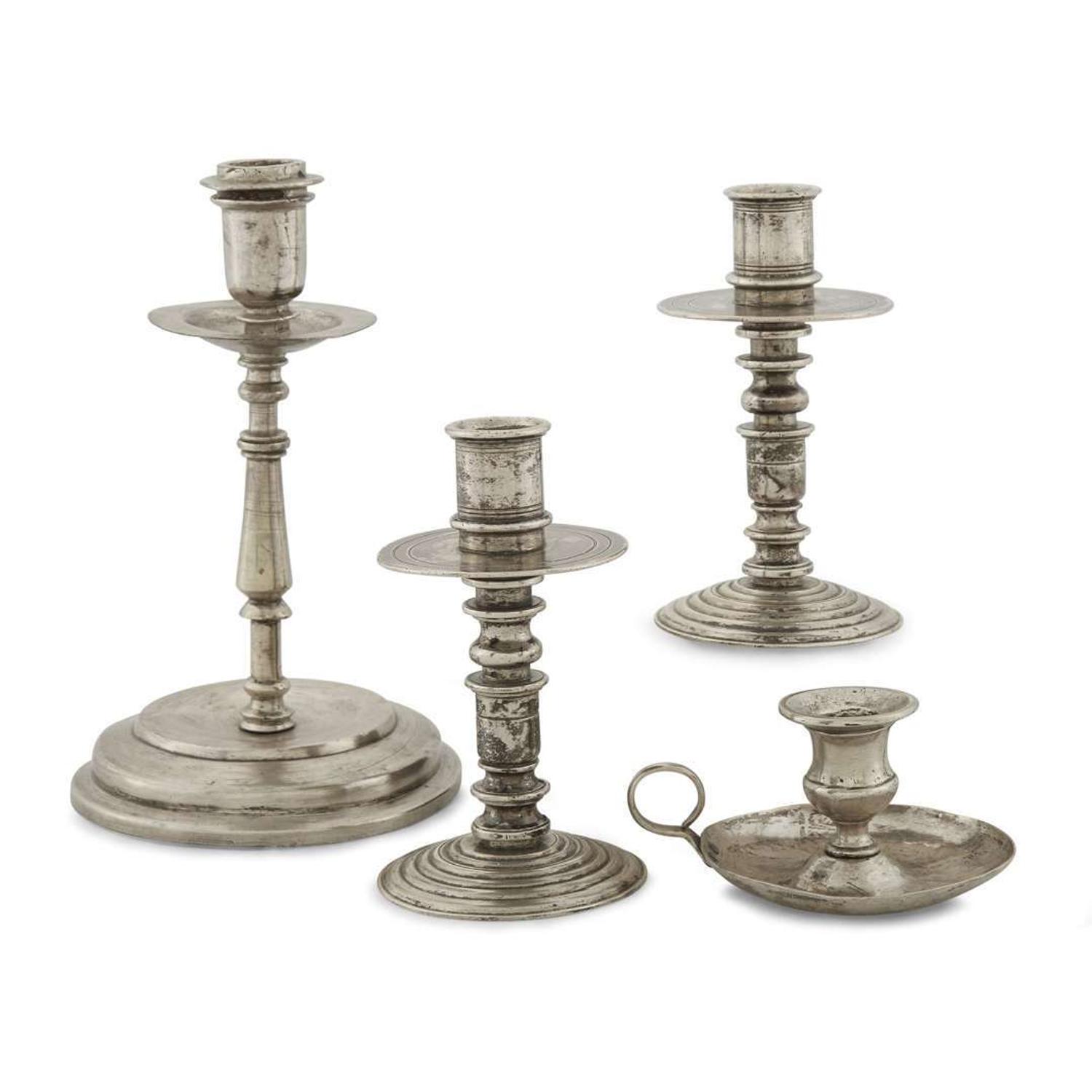 Group of four Spanish Colonial silver candlesticks South American, 17th/18th century