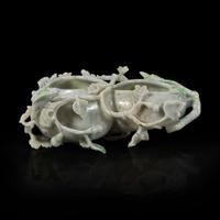 A Chinese carved jadeite double gourd brushwasher 翡翠葫芦笔洗