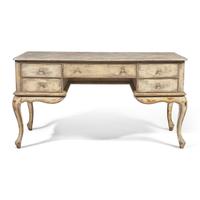 A Provincial Louis XV Style Paint-Decorated Knee-Hole Desk