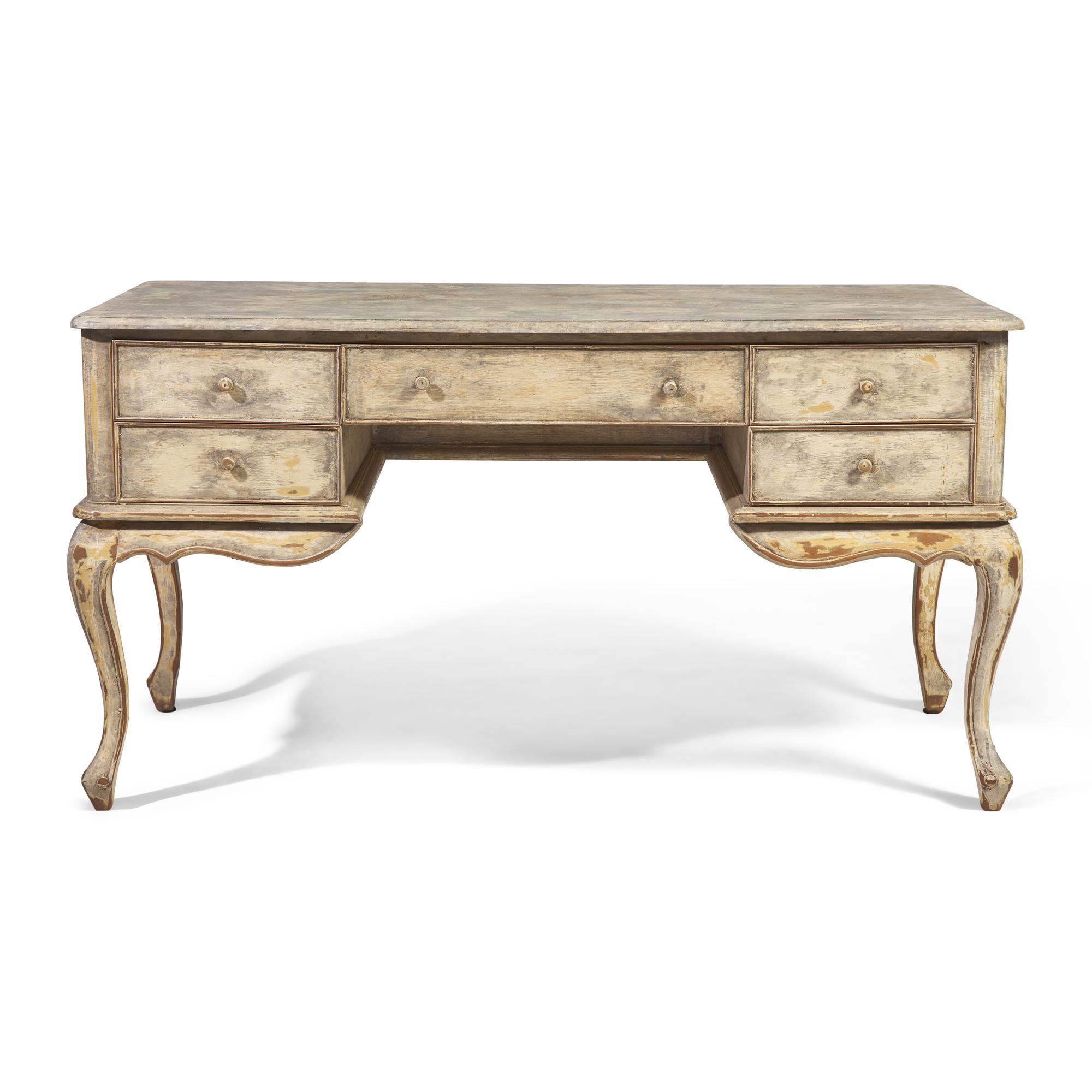 A Provincial Louis XV Style Paint-Decorated Knee-Hole Desk