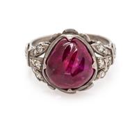 An 18 Karat White Gold, Burmese Ruby and Diamond Ring, 2.30 dwts.