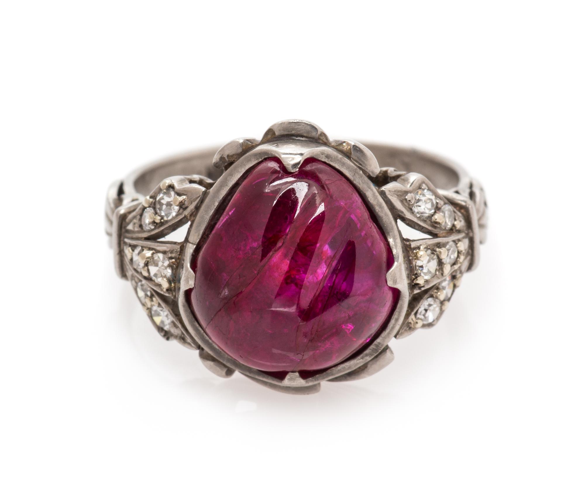 An 18 Karat White Gold, Burmese Ruby and Diamond Ring, 2.30 dwts.