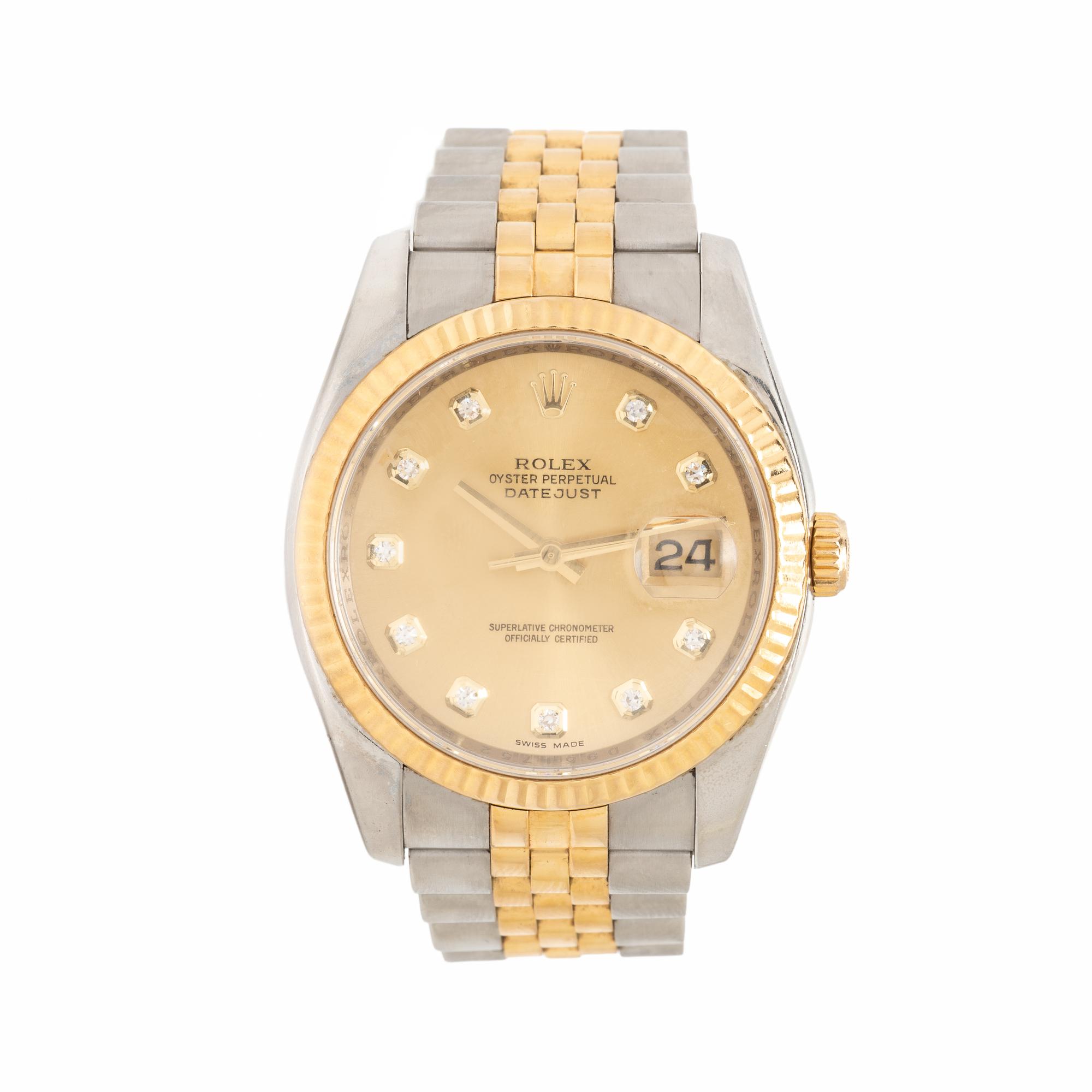 Rolex, Ref. 116233, Stainless Steel and 18K Yellow Gold 'Datejust' Watch with Factory Diamond Dial