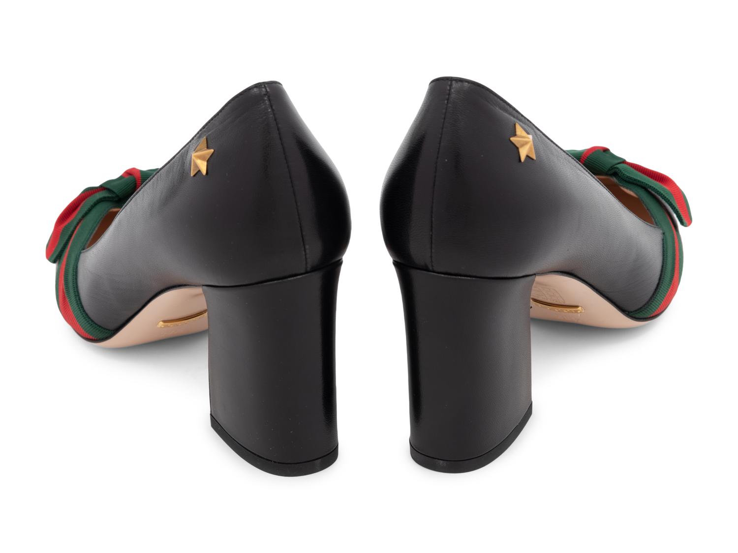 Gucci Black Leather Sylvie Bow Shoes, Unworn