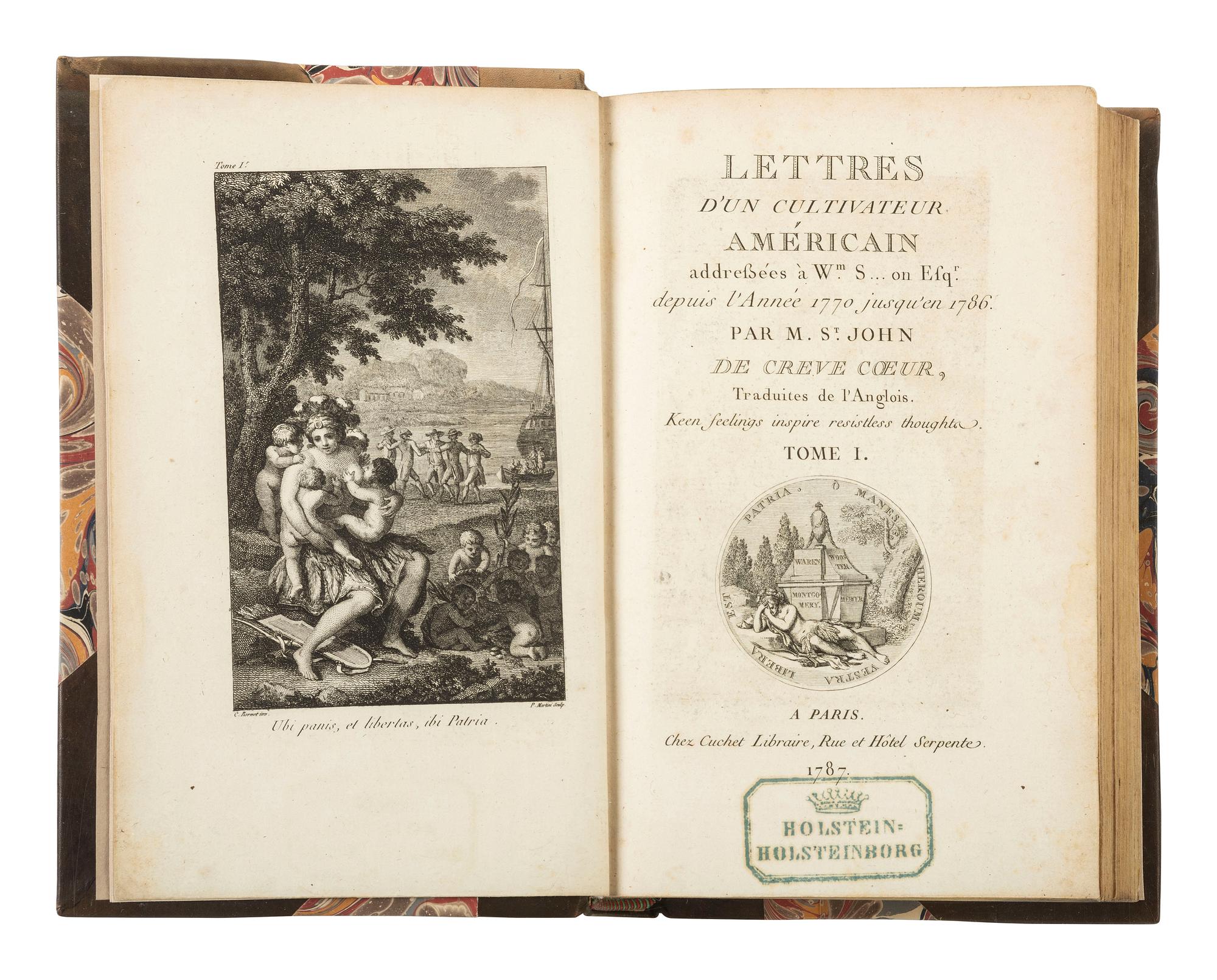 18th Century Americana CREVECOEUR, Michel Guillaume St. Jean de (1735-1813). Lettres d'un Cultivateur Americain...Traduites de l'Anglois . Paris: Cuchet 1787.