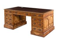 A George III Style Burl Walnut Pedestal Desk