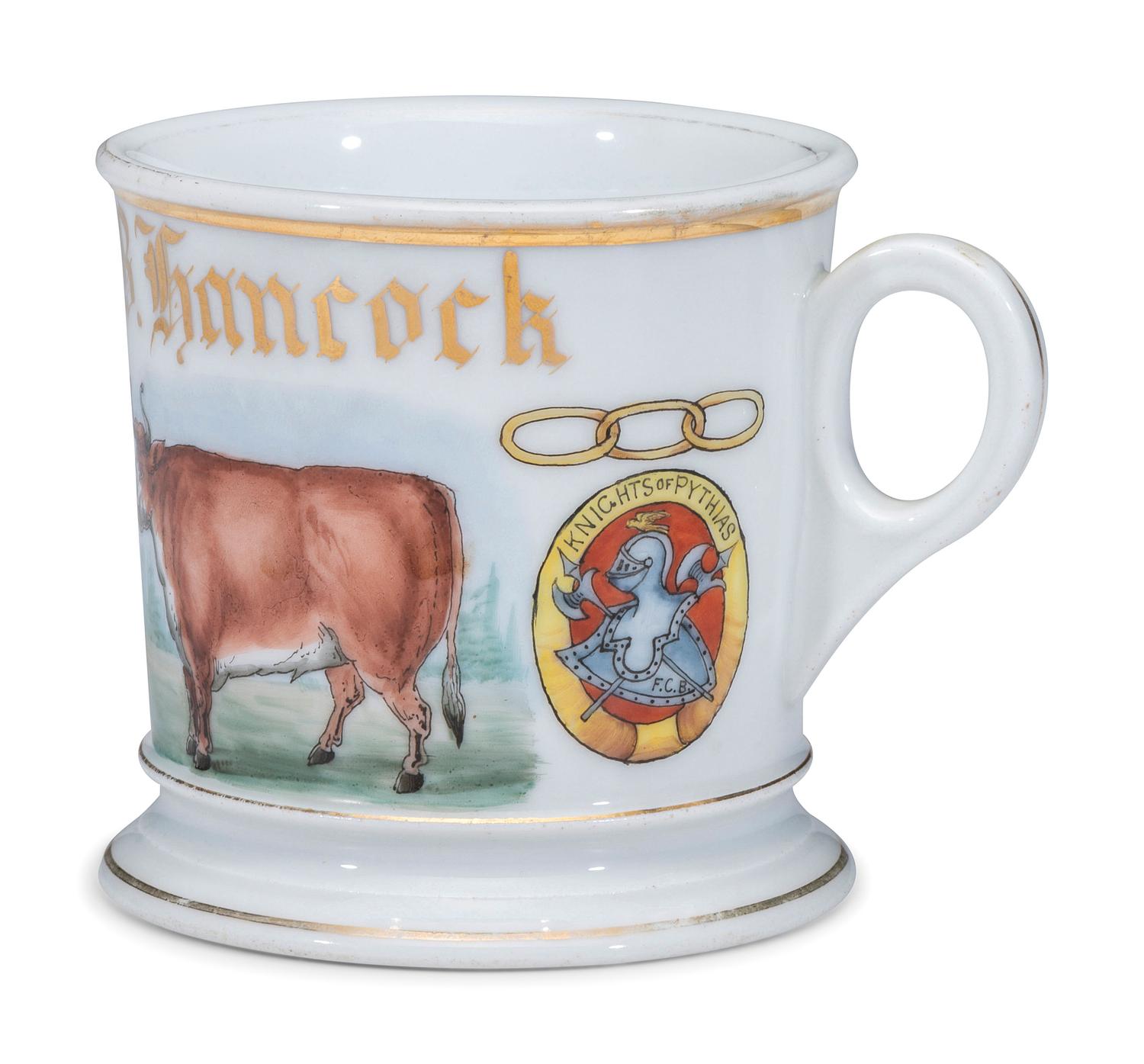 An Unusual Fraternal Butcher's Porcelain Occupational Shaving Mug
