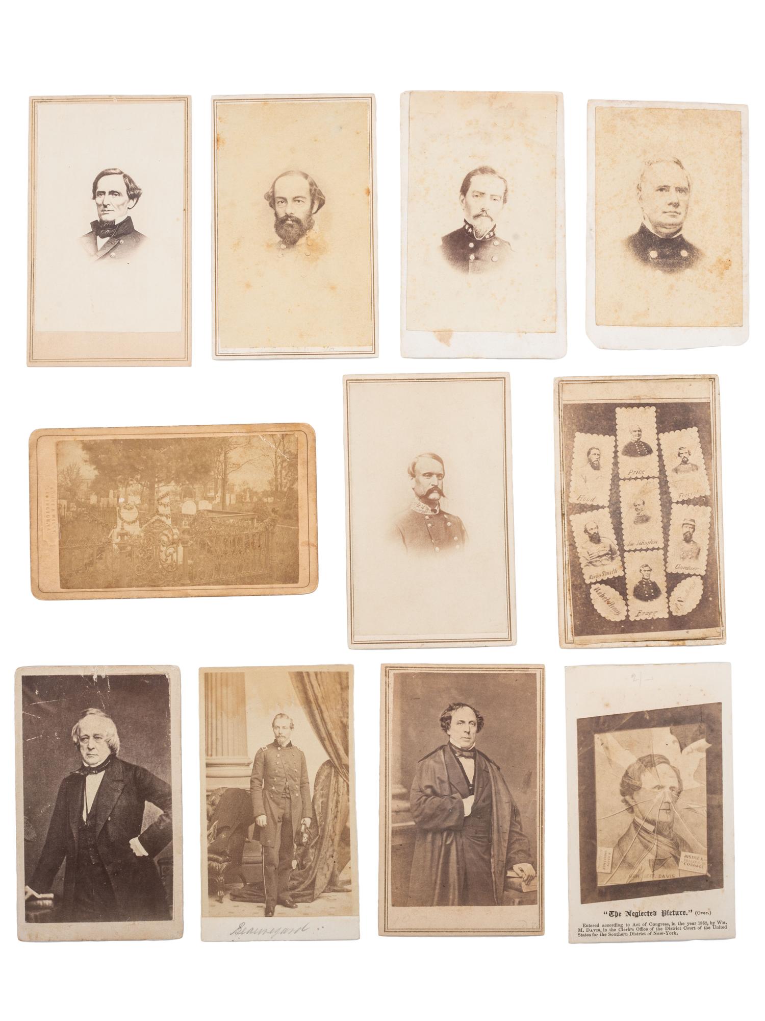 [CIVIL WAR]. A group of 11 CDVs of Confederate officers and politicians, incl. Jefferson Davis, P.G.T. Beauregard, and Stonewall Jackson's family burial plot.