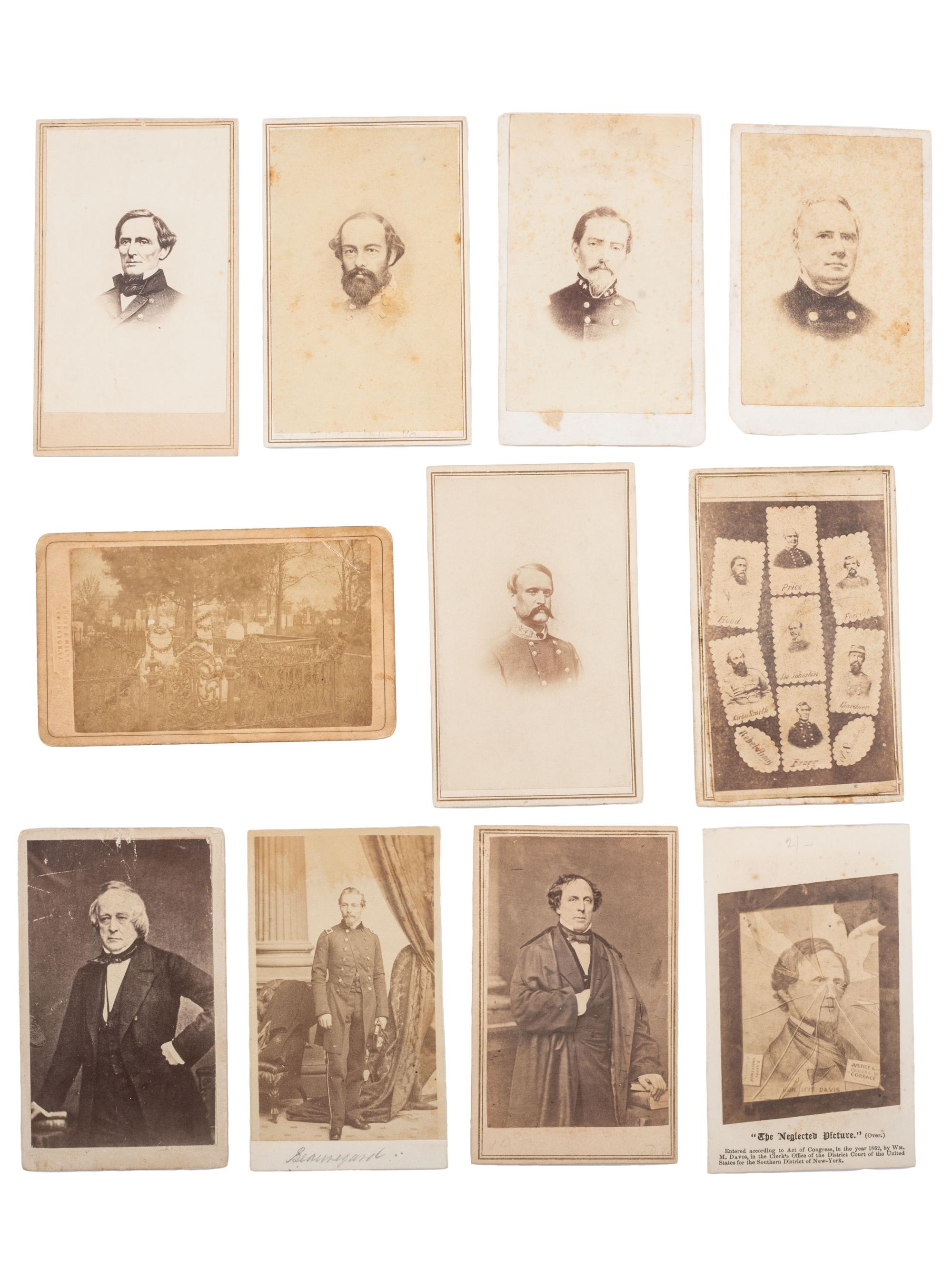 [CIVIL WAR]. A group of 11 CDVs of Confederate officers and politicians, incl. Jefferson Davis, P.G.T. Beauregard, and Stonewall Jackson's family burial plot.
