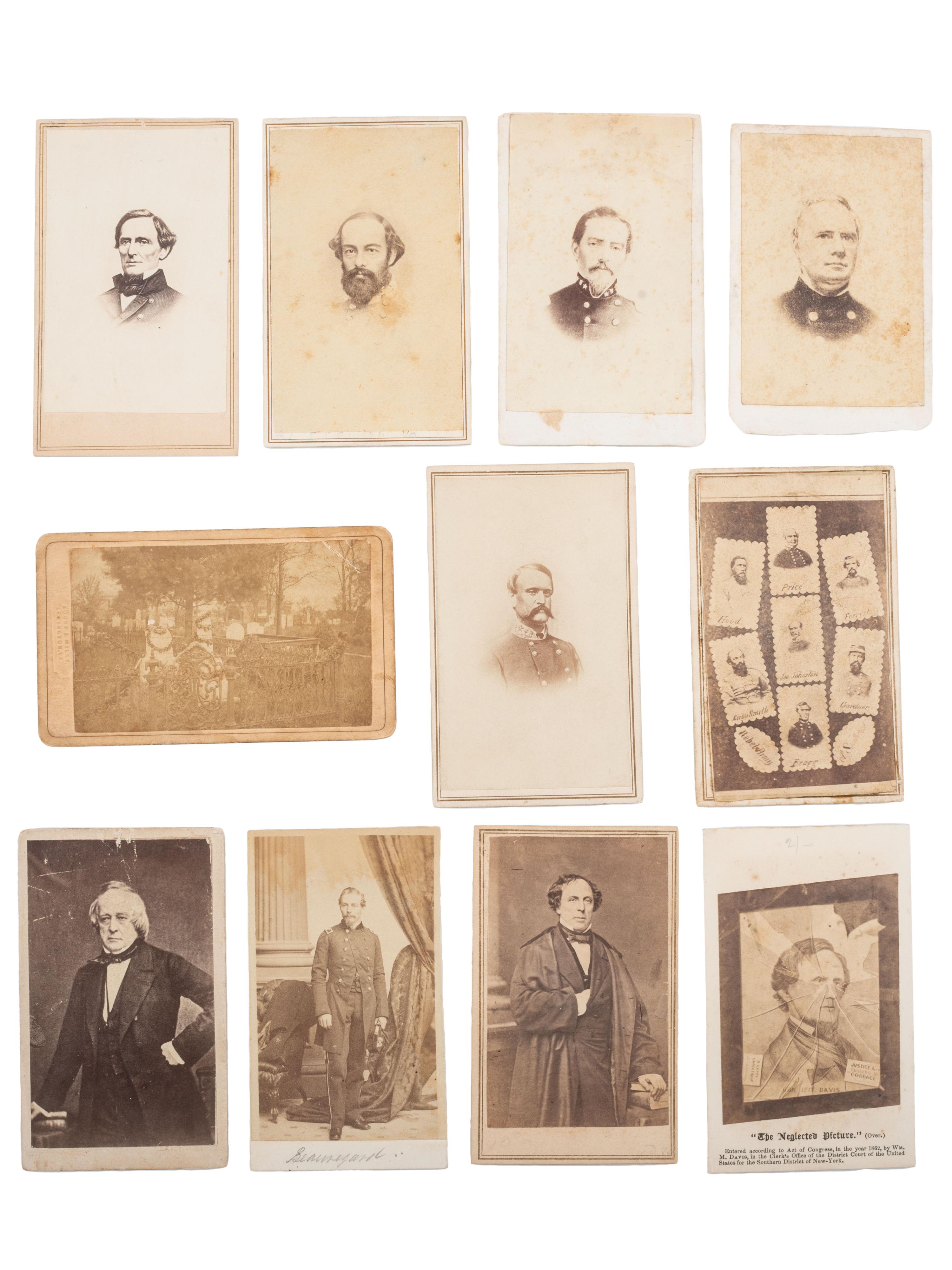 [CIVIL WAR]. A group of 11 CDVs of Confederate officers and politicians, incl. Jefferson Davis, P.G.T. Beauregard, and Stonewall Jackson's family burial plot.