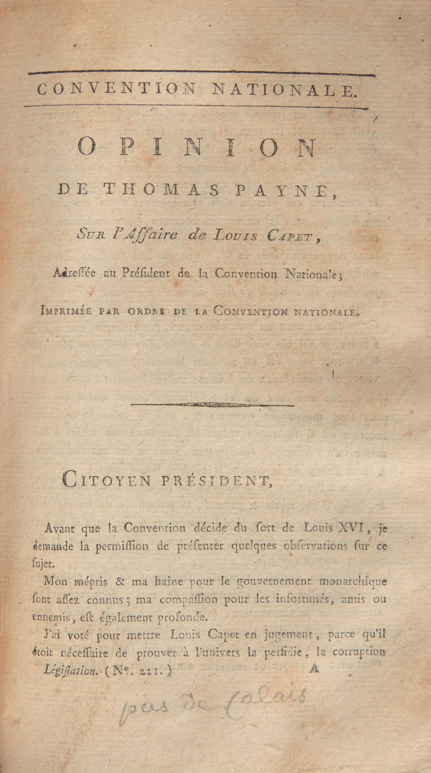 [French Revolution] Paine, Thomas, et al. Group of 2 Works Regarding French King Louis XVI