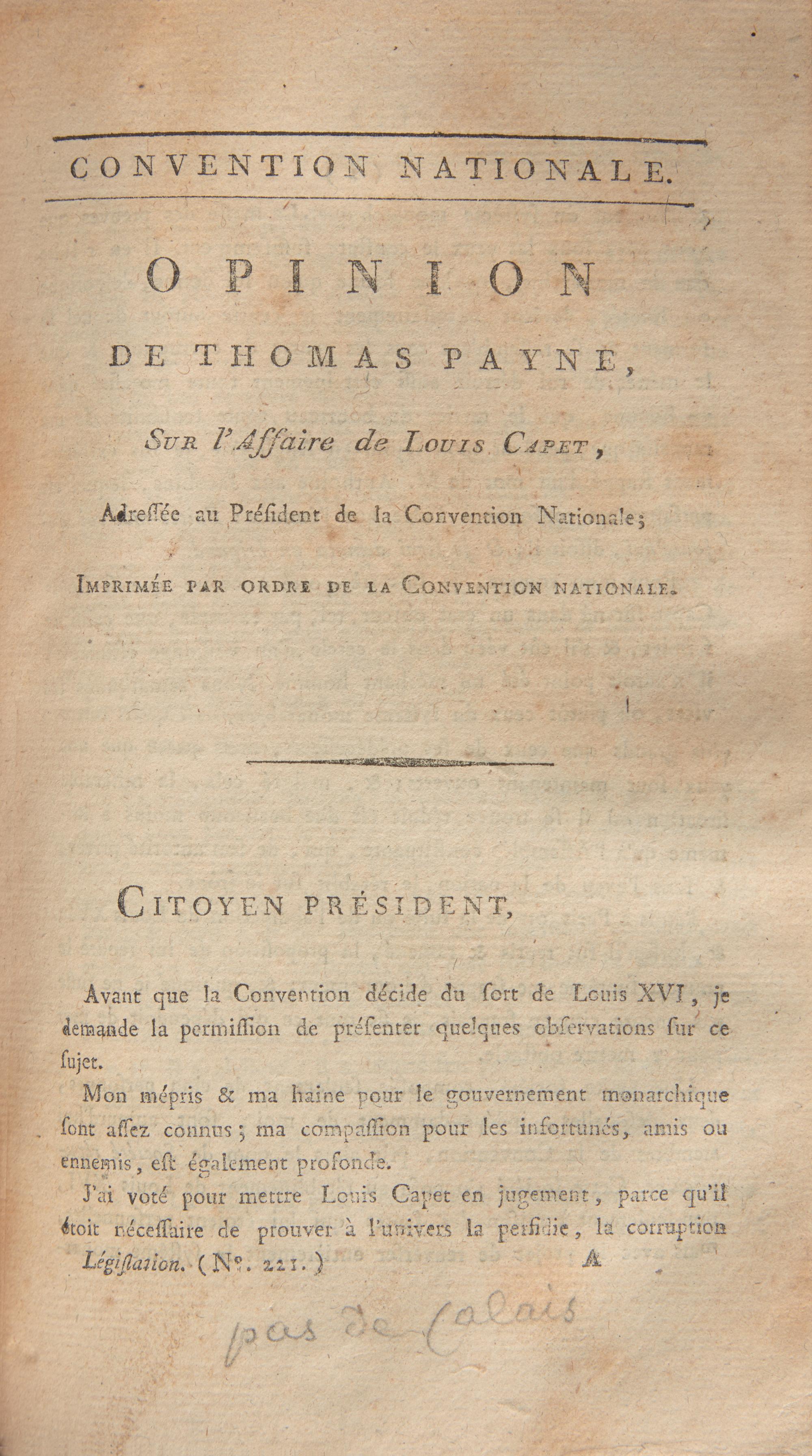 [French Revolution] Paine, Thomas, et al. Group of 2 Works Regarding French King Louis XVI