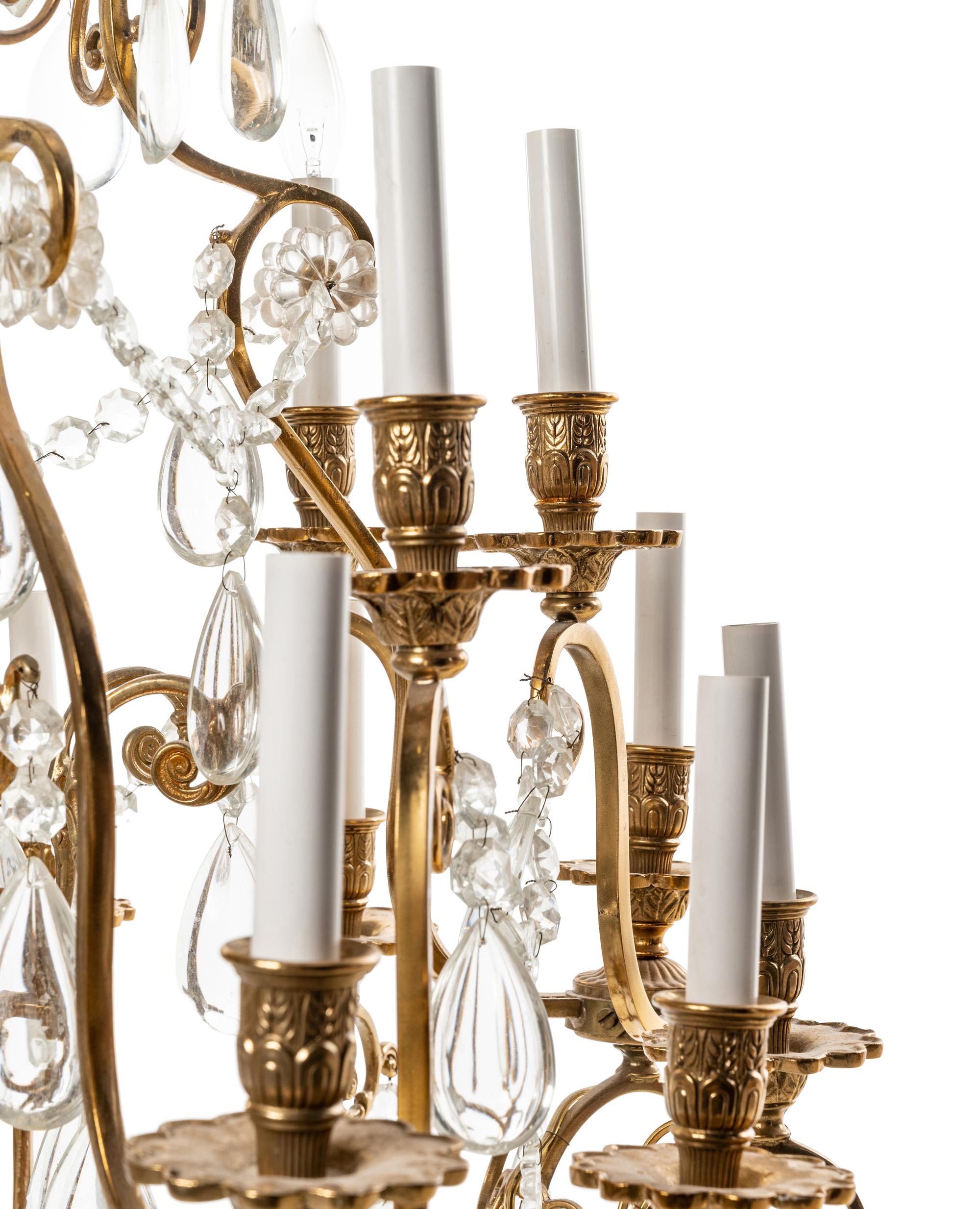 A French Brass and Cut Glass Twenty-Light Chandelier