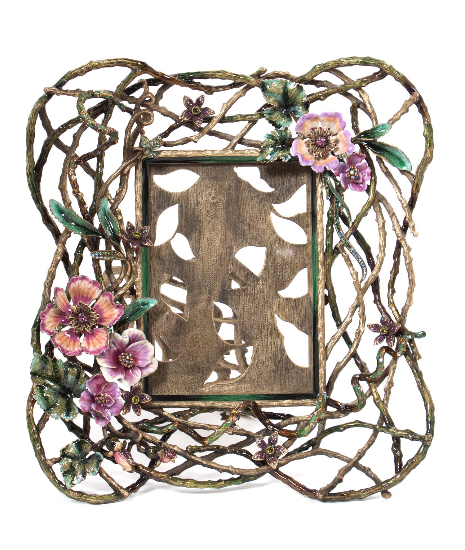 A Jay Strongwater Floral Frame Height 12 1/4 x 11 1/2 inches. — SECOND HALF 20TH CENTURY