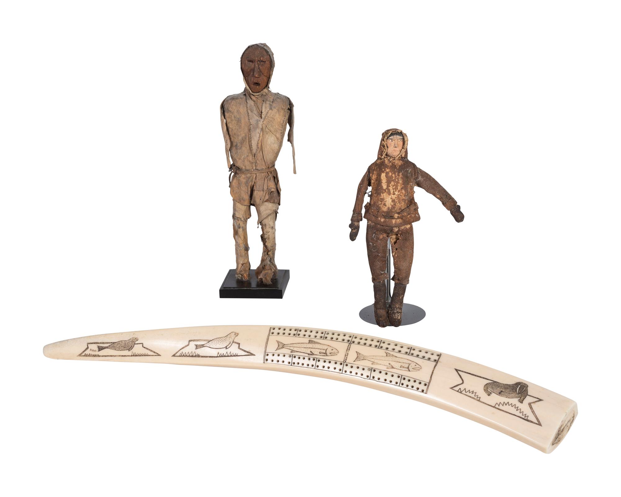 Alaskan Decorated Cribbage Board, and Iñupiat Dolls
