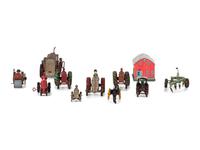 Eleven Metal Tractors and Other Farm Toys
