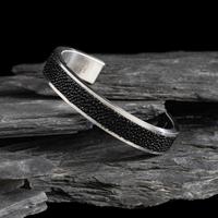Pat Pruitt (Laguna-Chiricahua Apache, b. 1973) — Sterling Silver and Sting Ray Leather Cuff Bracelet