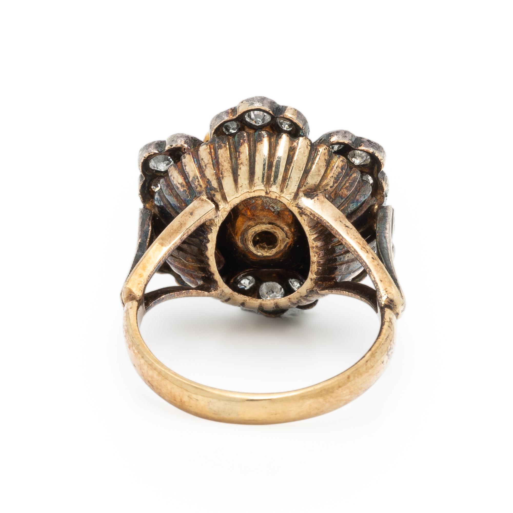 PINK SAPPHIRE, DIAMOND, AND ENAMEL FLOWER RING