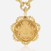A Maximilian I Mexican Empire Peso Coin necklace and Matching Earrings Signed, Boris