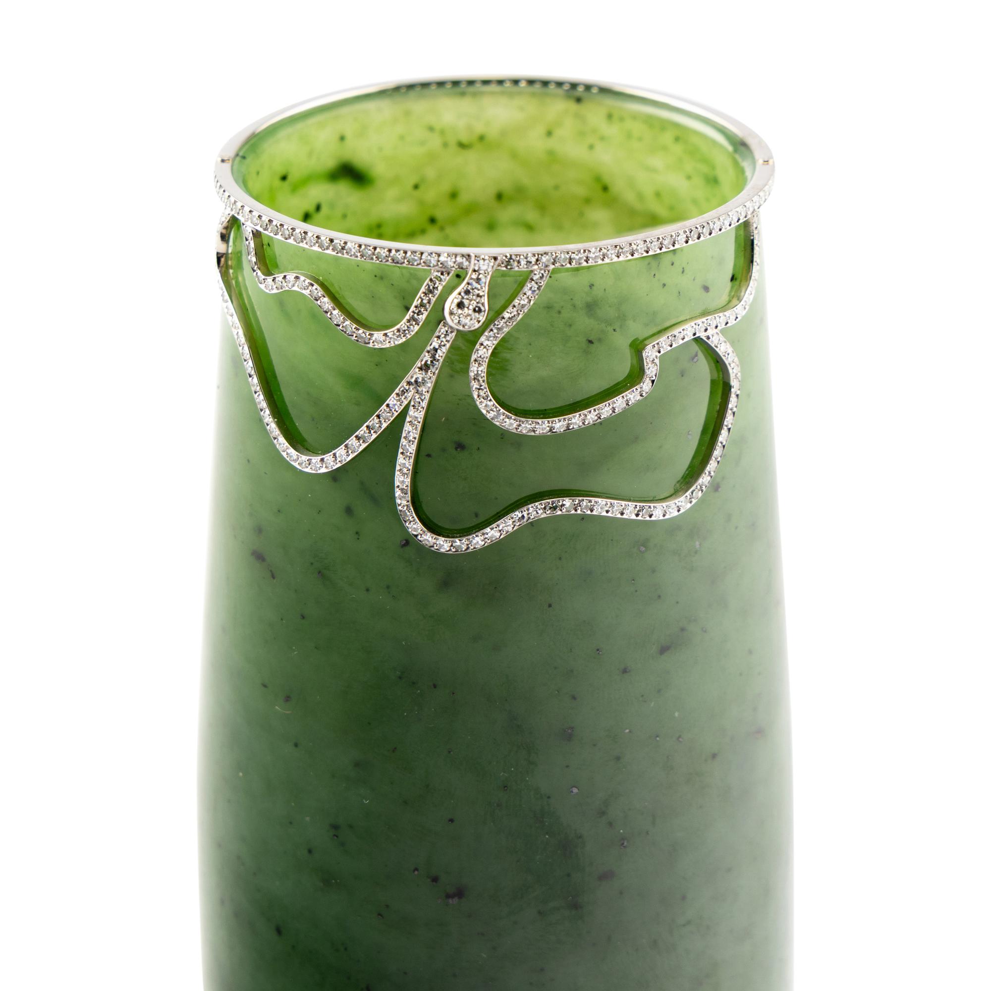 A Nephrite, Platinum and Diamond Mounted Vase