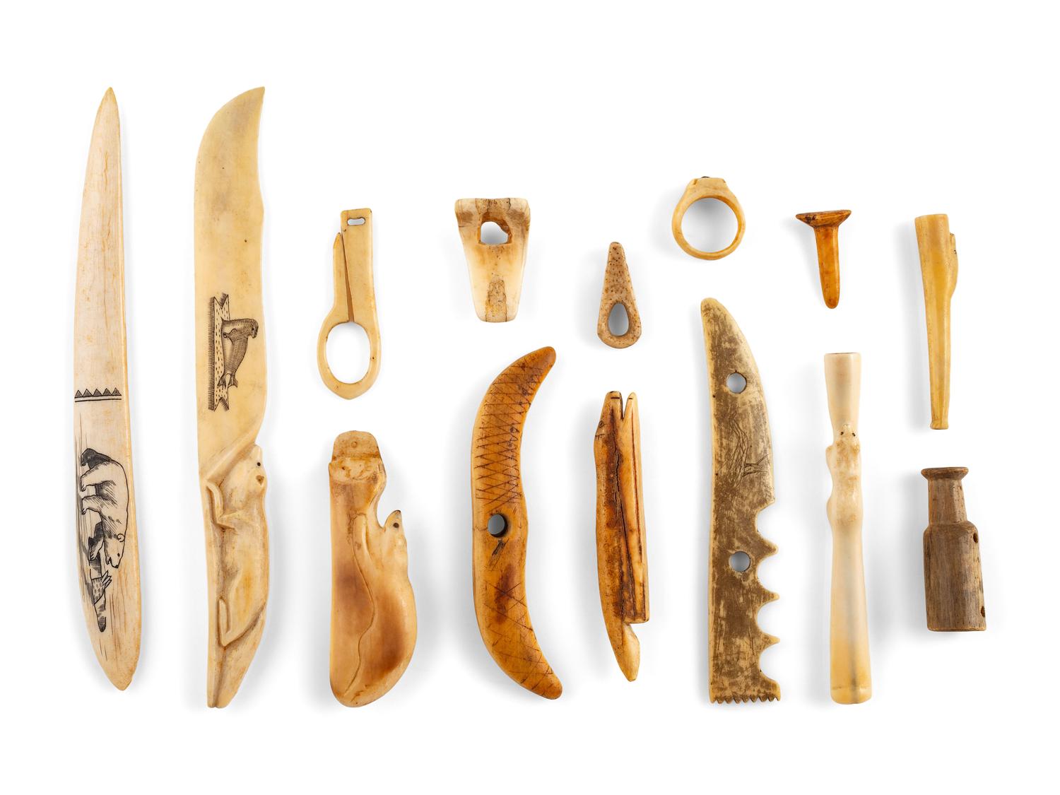 Collection of Iñupiat Kayak Toggles, Charms, and Other Assorted Objects