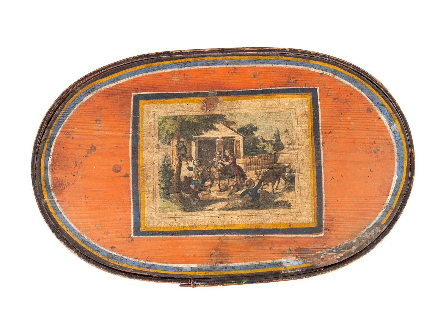Two Paint Decorated Bentwood Bride's Boxes